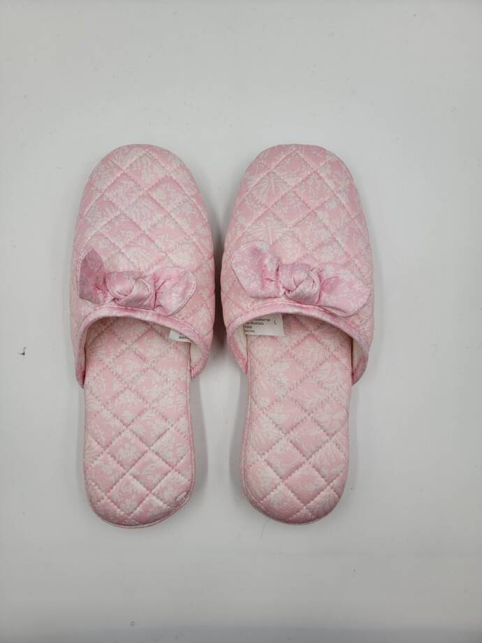 Charter Club Gingham-Print Bow-Top Slippers Women's L (9-10) Orchid Pink Quilted