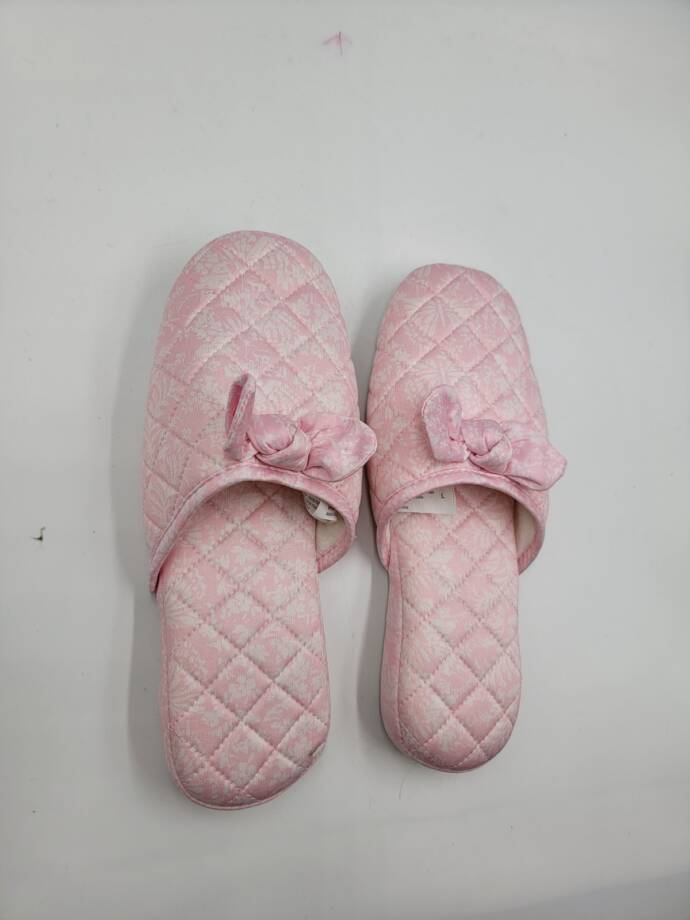 Charter Club Gingham-Print Bow-Top Slippers Women's L (9-10) Orchid Pink Quilted