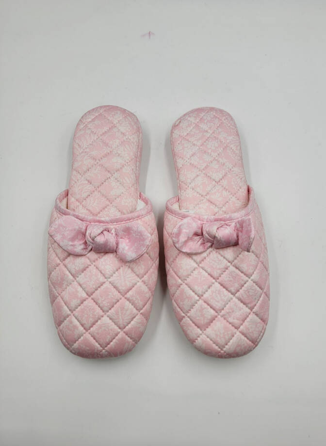 Charter Club Gingham-Print Bow-Top Slippers Women's L (9-10) Orchid Pink Quilted