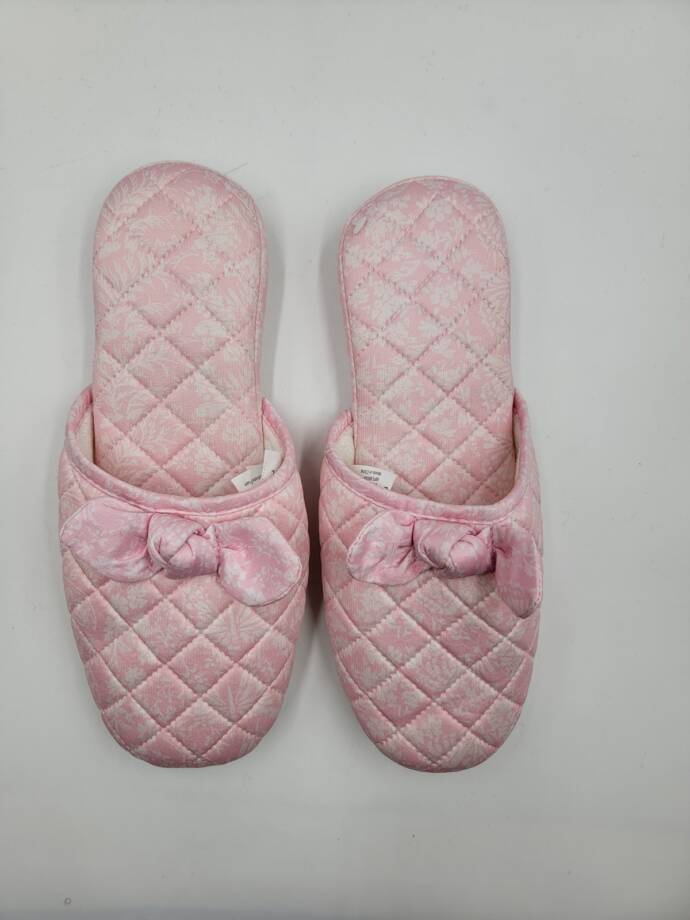 Charter Club Gingham-Print Bow-Top Slippers Women's L (9-10) Orchid Pink Quilted