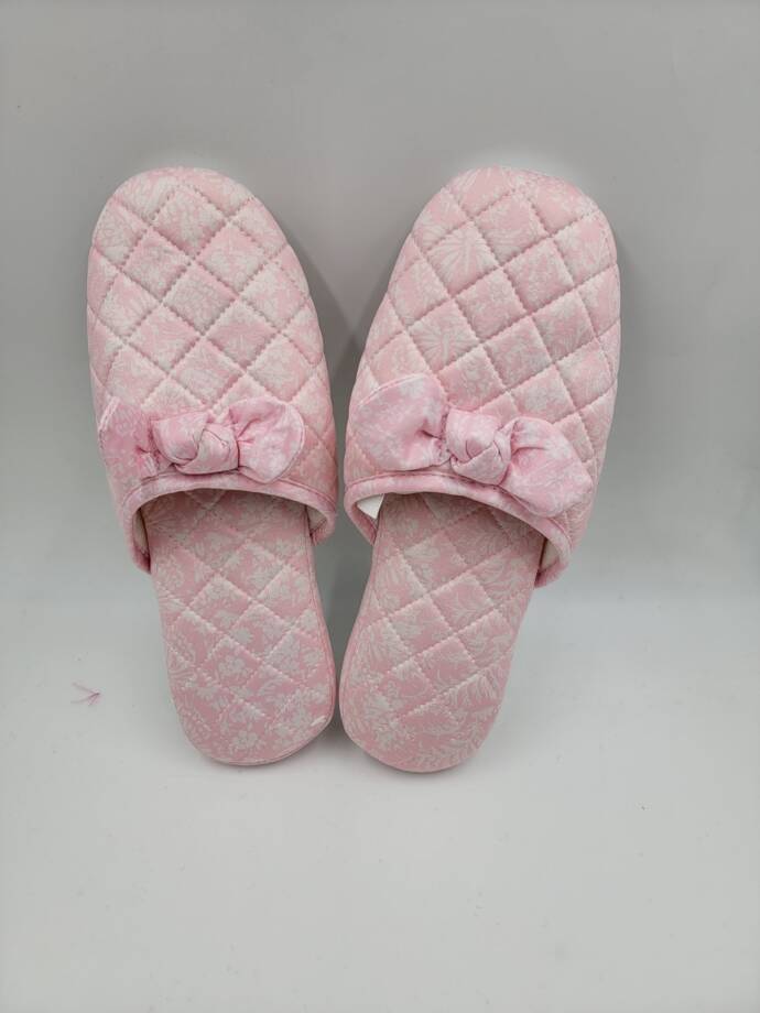 Charter Club Gingham-Print Bow-Top Slippers Women's L (9-10) Orchid Pink Quilted