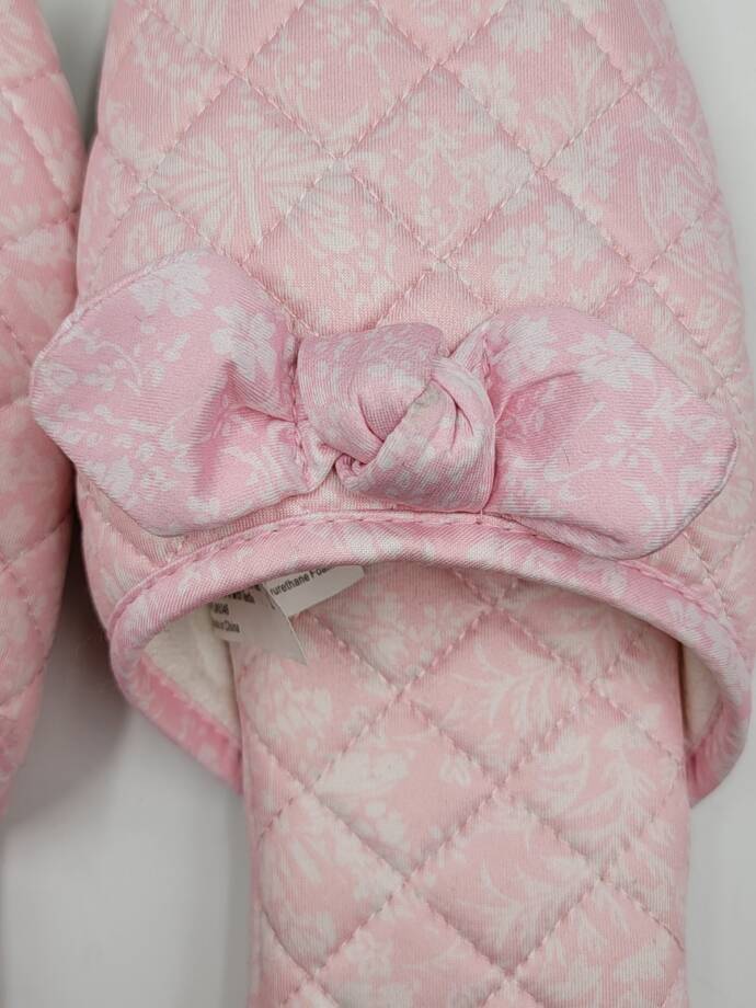 Charter Club Gingham-Print Bow-Top Slippers Women's L (9-10) Orchid Pink Quilted