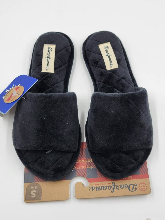 Dearfoams Beatrice Microfiber Velour Side Gore Slide Women's S (5-6) Black