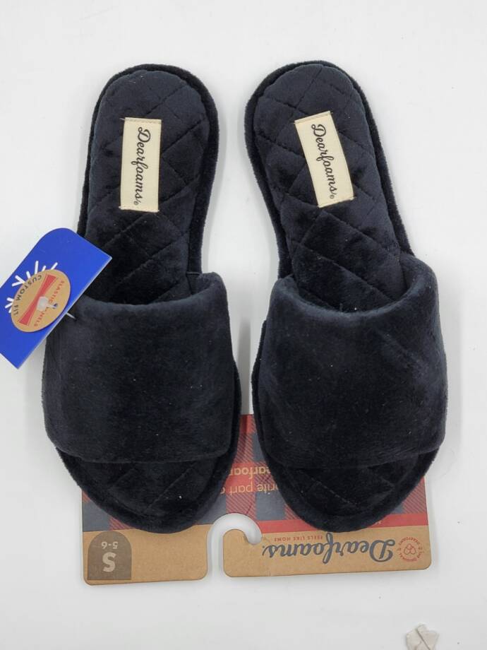 Dearfoams Beatrice Microfiber Velour Side Gore Slide Women's S (5-6) Black