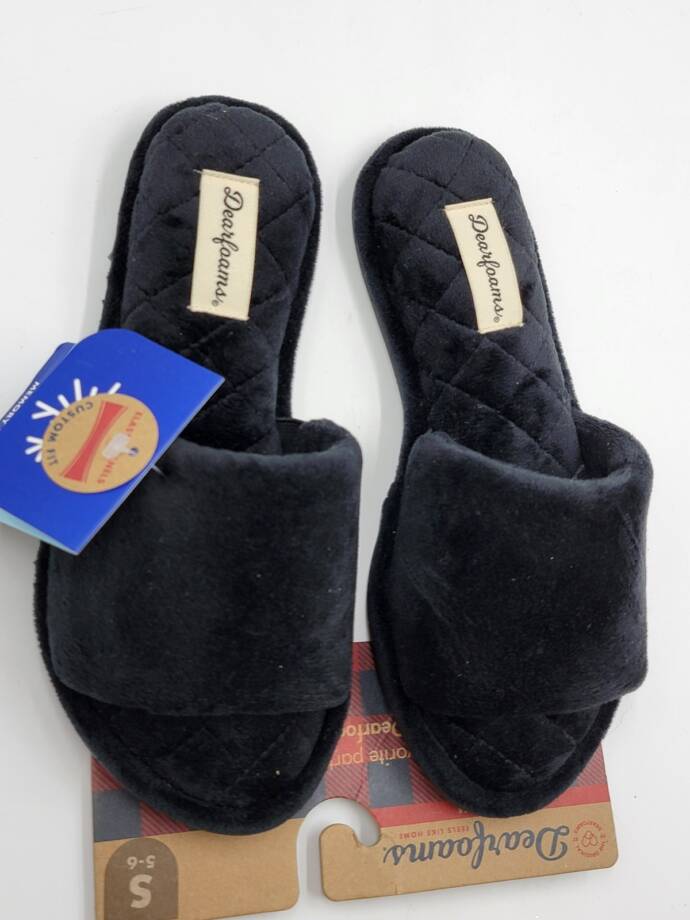 Dearfoams Beatrice Microfiber Velour Side Gore Slide Women's S (5-6) Black