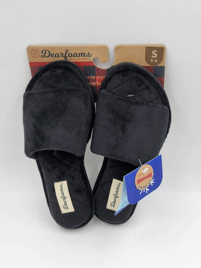 Dearfoams Beatrice Microfiber Velour Side Gore Slide Women's S (5-6) Black
