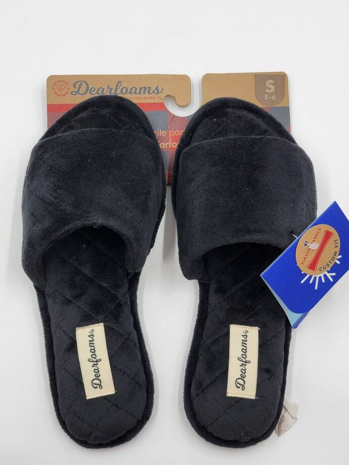 Dearfoams Beatrice Microfiber Velour Side Gore Slide Women's S (5-6) Black