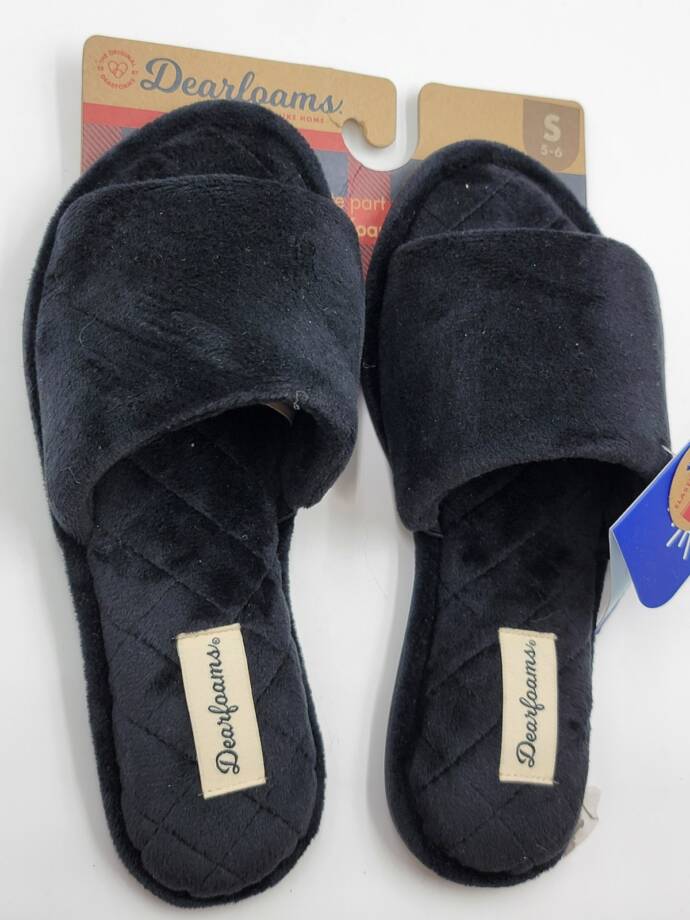 Dearfoams Beatrice Microfiber Velour Side Gore Slide Women's S (5-6) Black