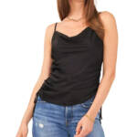 1.STATE Sleeveless Cowl Neck Ruched Tank Top Women's XS Black Side Tie Pullover