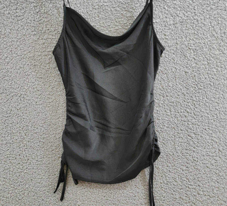 1.STATE Sleeveless Cowl Neck Ruched Tank Top Women's XS Black Side Tie Pullover