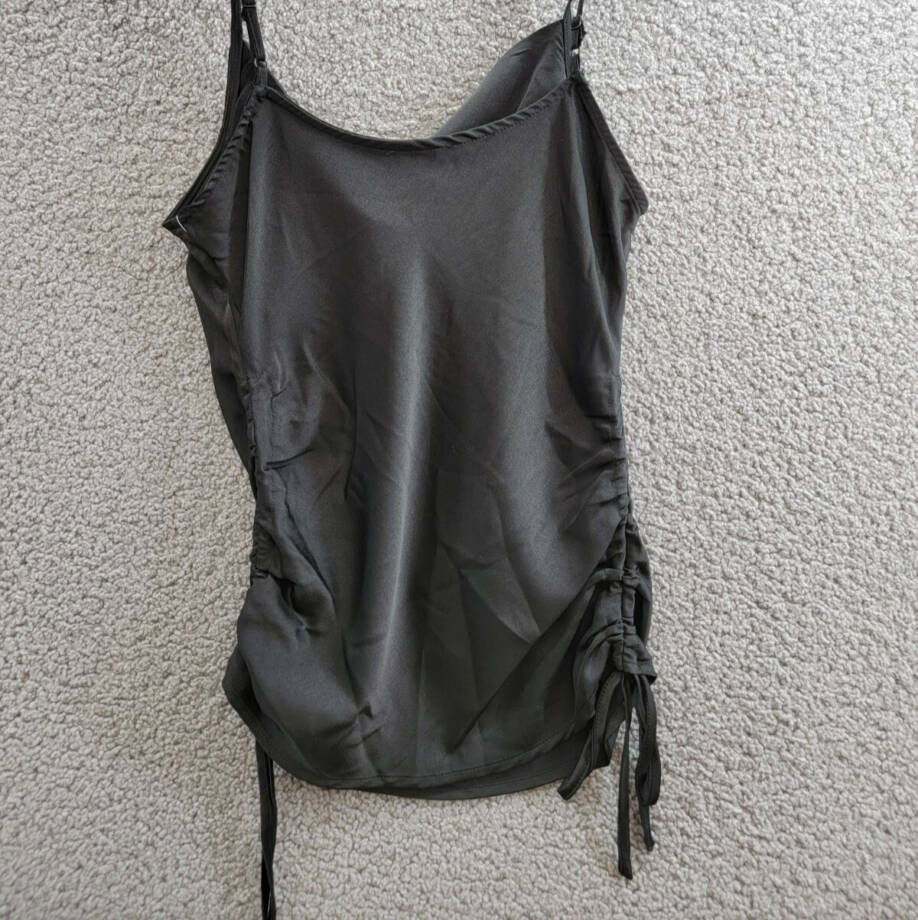 1.STATE Sleeveless Cowl Neck Ruched Tank Top Women's XS Black Side Tie Pullover