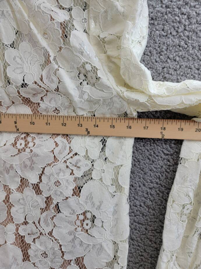 WAYF Erika Puff-Sleeve Lace Top Women's XS Ivory Ruffled Mock Neck Long Sleeve