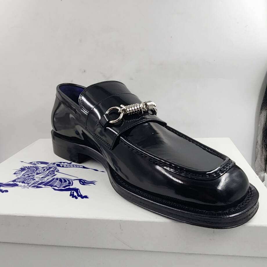 Burberry Leather Barbed Penny Loafers Men's 46/13US Black Solid Moc Toe Slip On