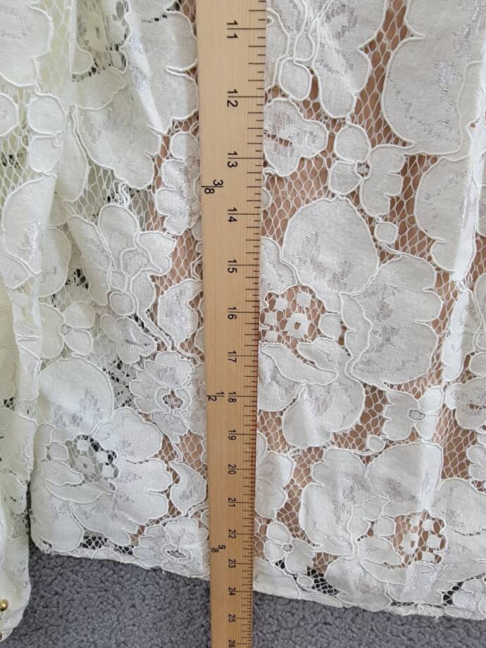 WAYF Erika Puff-Sleeve Lace Top Women's XS Ivory Ruffled Mock Neck Long Sleeve