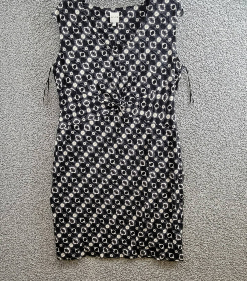 NIC+ZOE Midnight Shibori Twist Front Dress Women's L Black Multi V-Neck Pullover