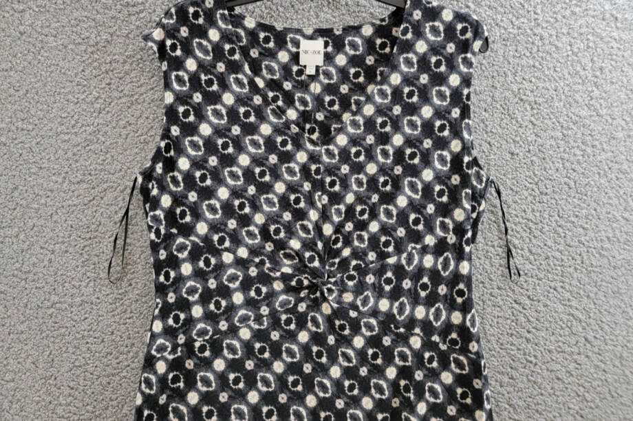 NIC+ZOE Midnight Shibori Twist Front Dress Women's L Black Multi V-Neck Pullover