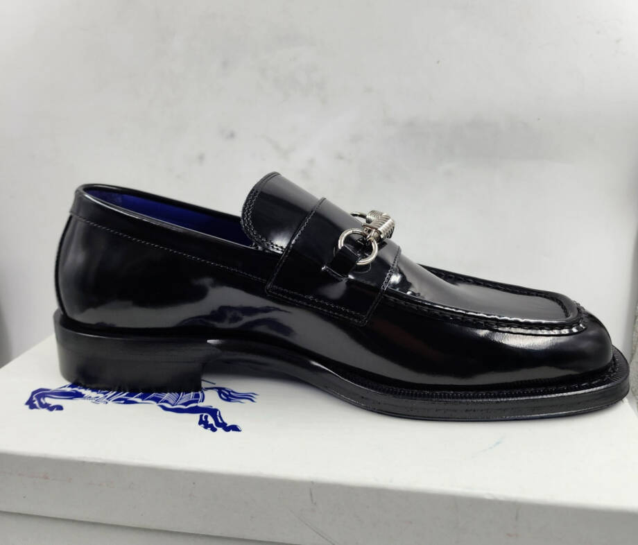 Burberry Leather Barbed Penny Loafers Men's 46/13US Black Solid Moc Toe Slip On