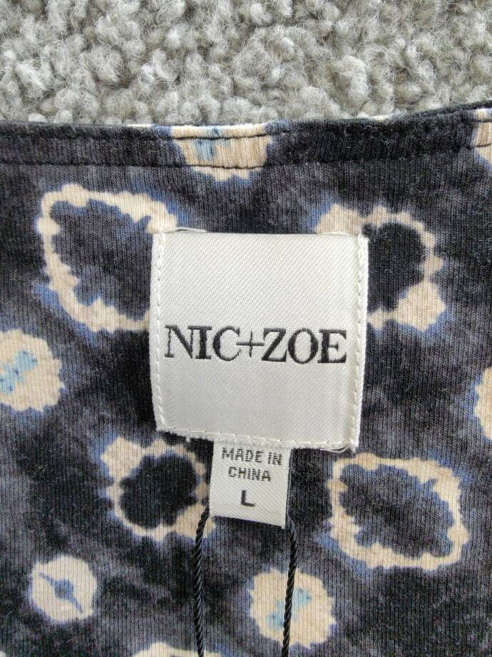 NIC+ZOE Midnight Shibori Twist Front Dress Women's L Black Multi V-Neck Pullover