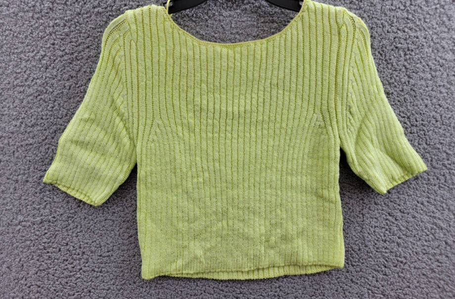 Free People Textured Short Sleeves Crop Sweater Top Womens L Sunny Lime Pullover