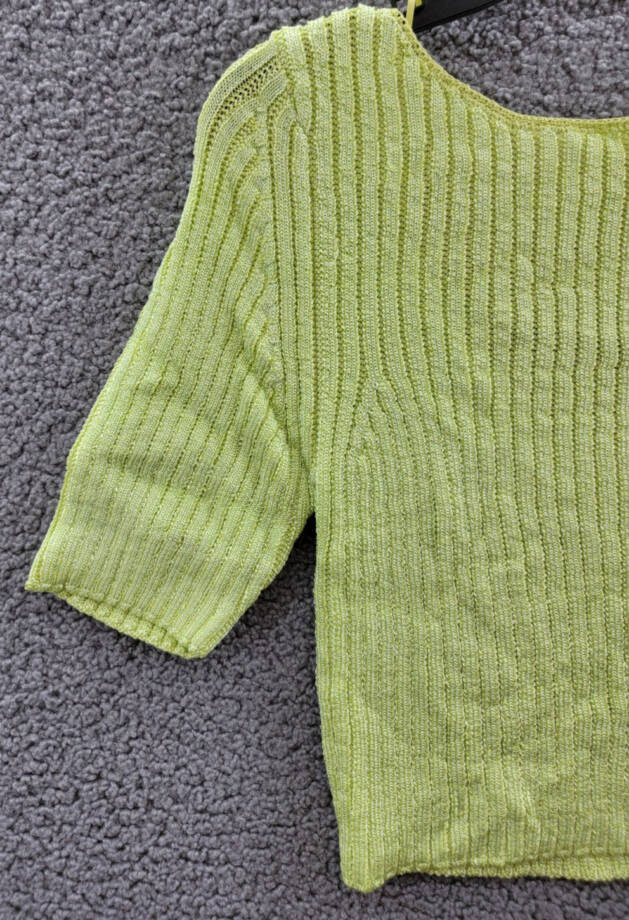 Free People Textured Short Sleeves Crop Sweater Top Womens L Sunny Lime Pullover