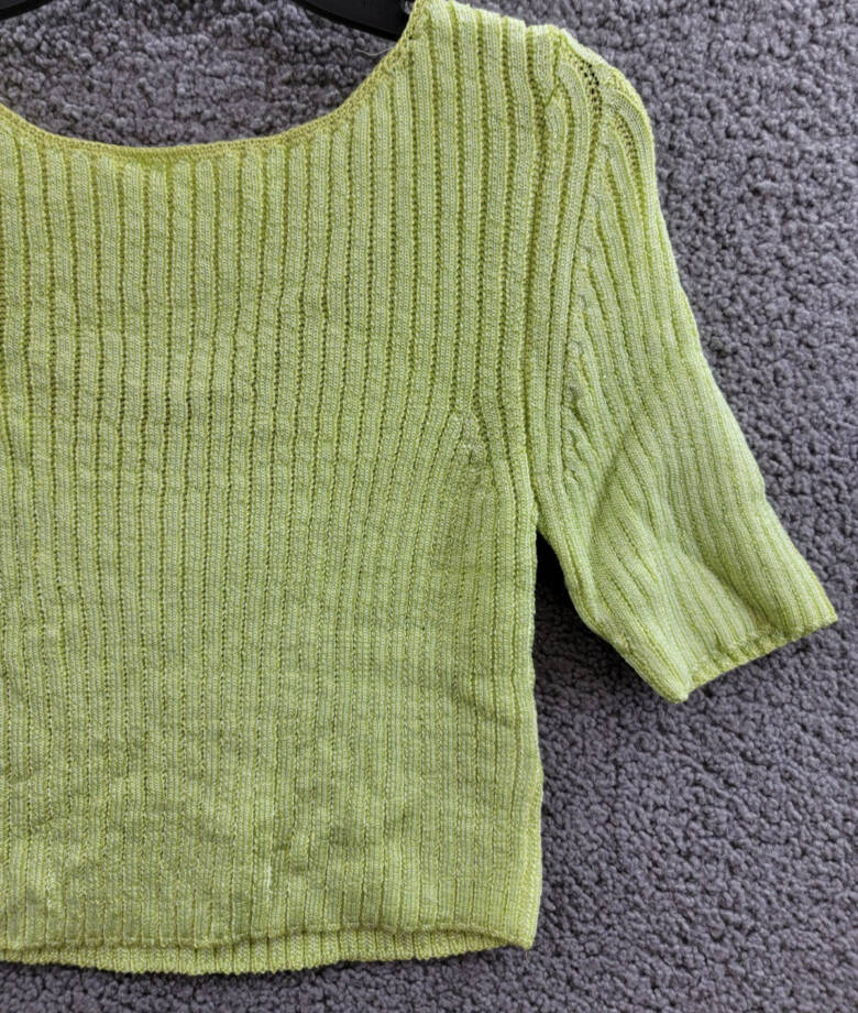 Free People Textured Short Sleeves Crop Sweater Top Womens L Sunny Lime Pullover