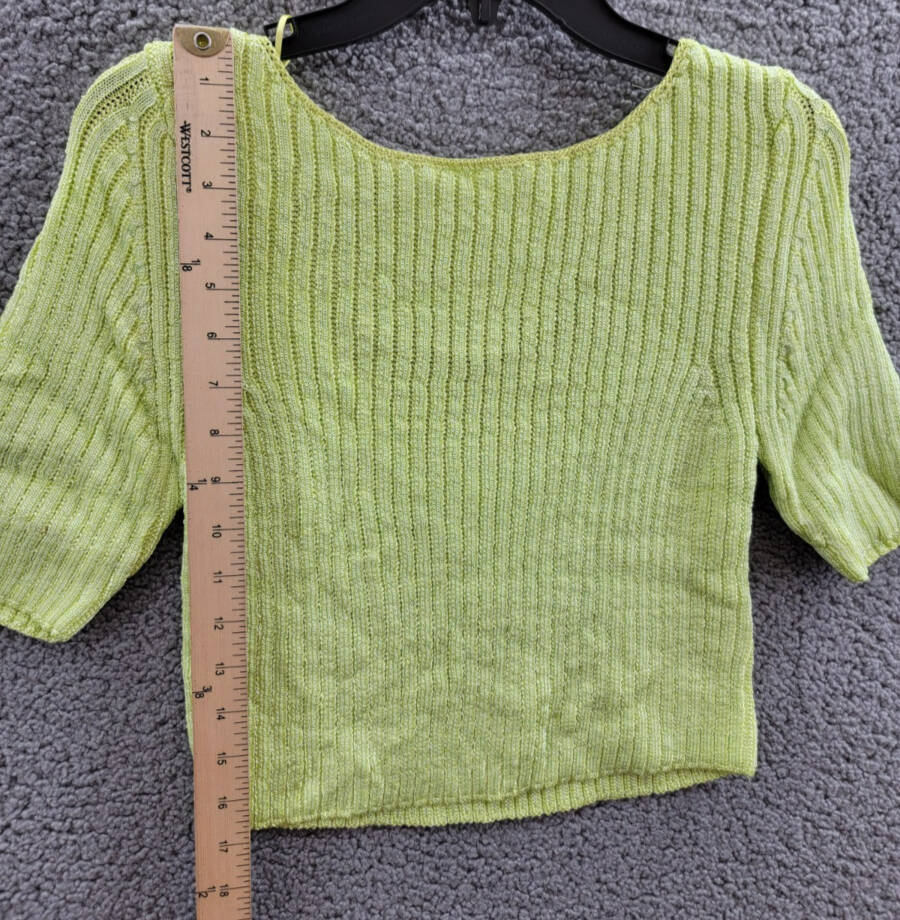 Free People Textured Short Sleeves Crop Sweater Top Womens L Sunny Lime Pullover