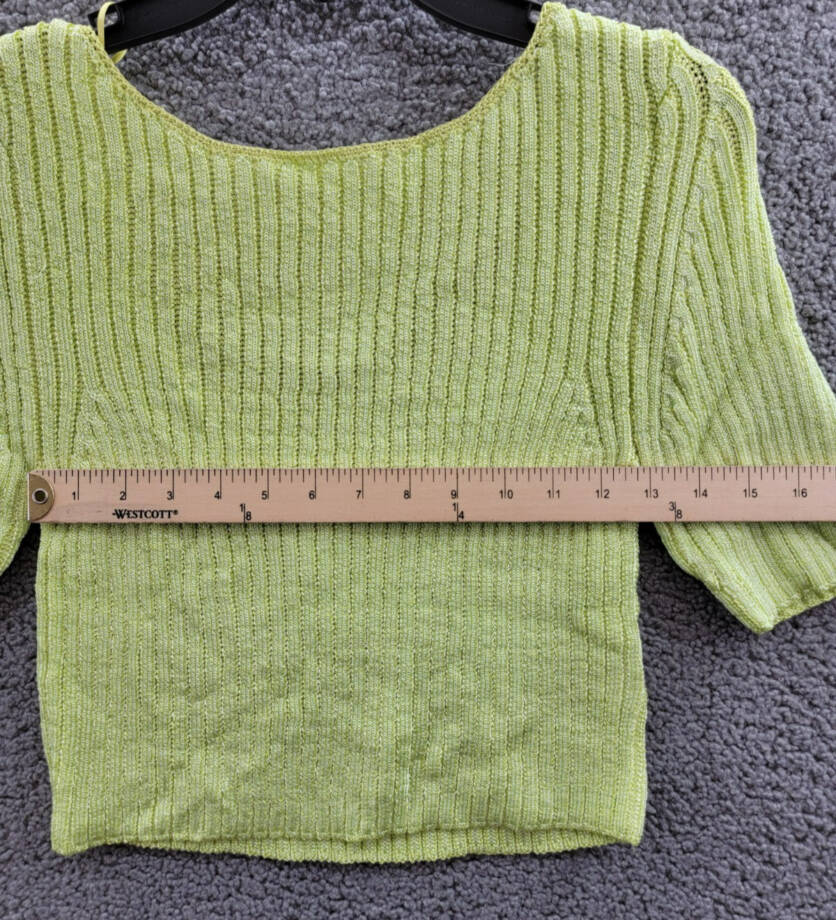 Free People Textured Short Sleeves Crop Sweater Top Womens L Sunny Lime Pullover