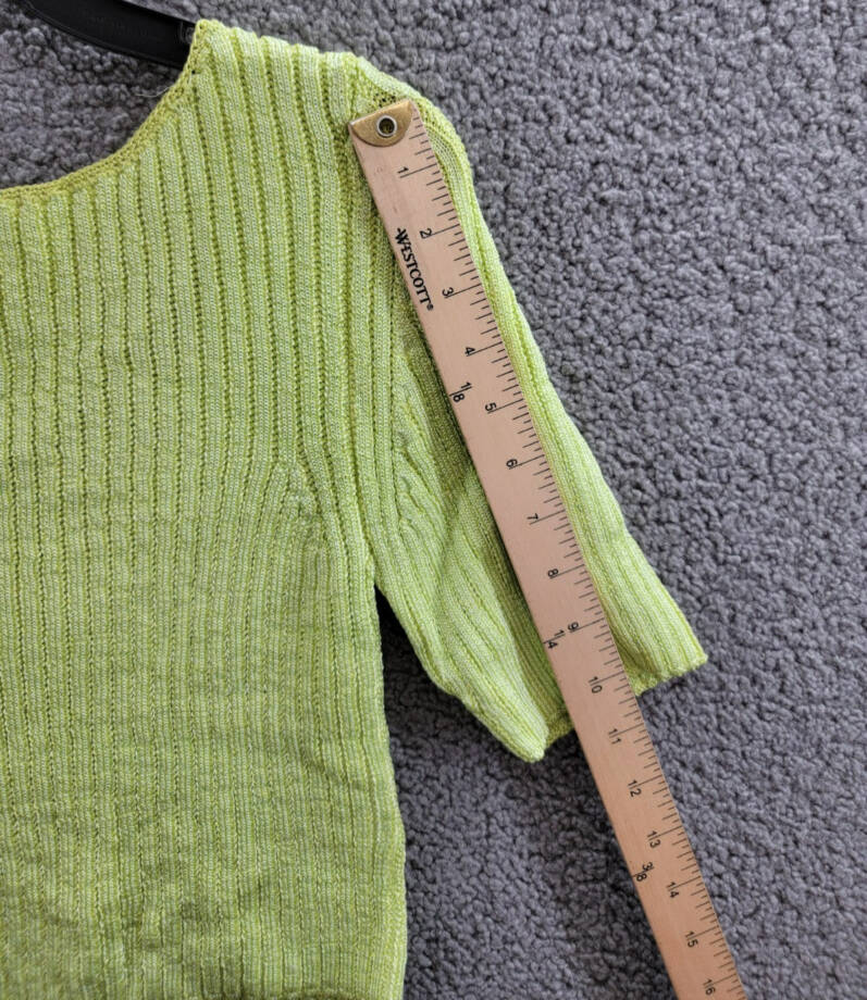 Free People Textured Short Sleeves Crop Sweater Top Womens L Sunny Lime Pullover
