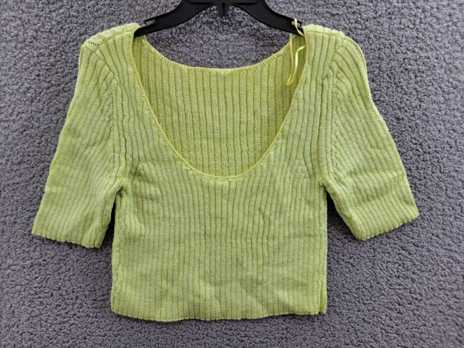 Free People Textured Short Sleeves Crop Sweater Top Womens L Sunny Lime Pullover