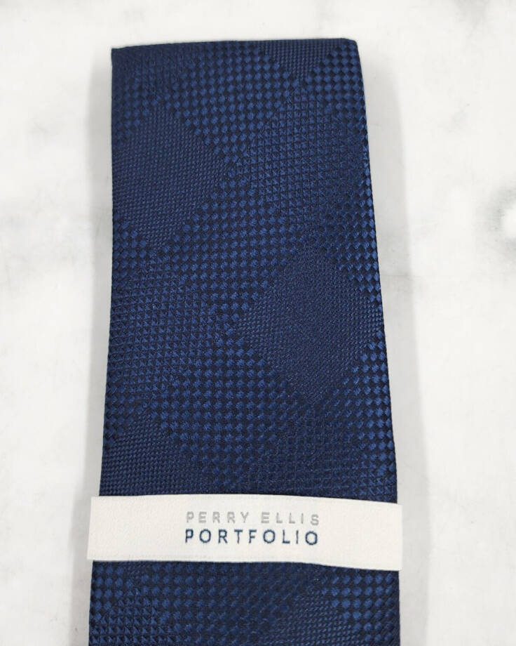 Perry Ellis Stuben Check Tie Men's One Size Navy Classic Design Pointed Style +