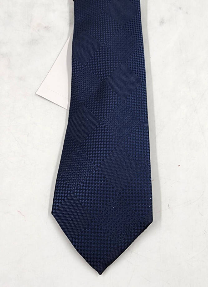 Perry Ellis Stuben Check Tie Men's One Size Navy Classic Design Pointed Style +
