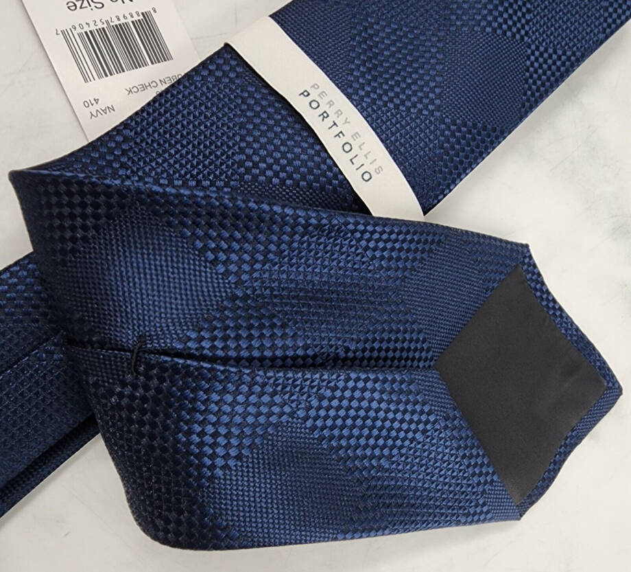 Perry Ellis Stuben Check Tie Men's One Size Navy Classic Design Pointed Style +
