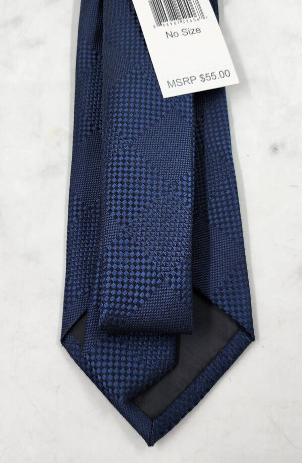 Perry Ellis Stuben Check Tie Men's One Size Navy Classic Design Pointed Style +