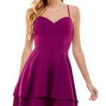 City Studio Sweetheart-Neckline Fit & Flare Dress Juniors' 3/4 Orchid Back Zip