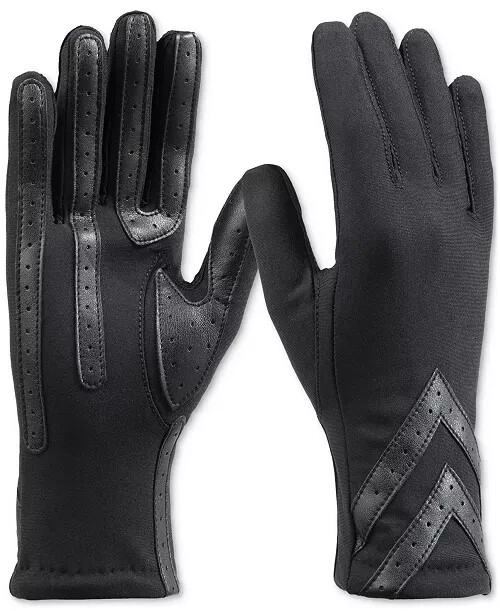 Isotoner Signature Water-Resistant Heritage Chevron Gloves Women's L/XL Black