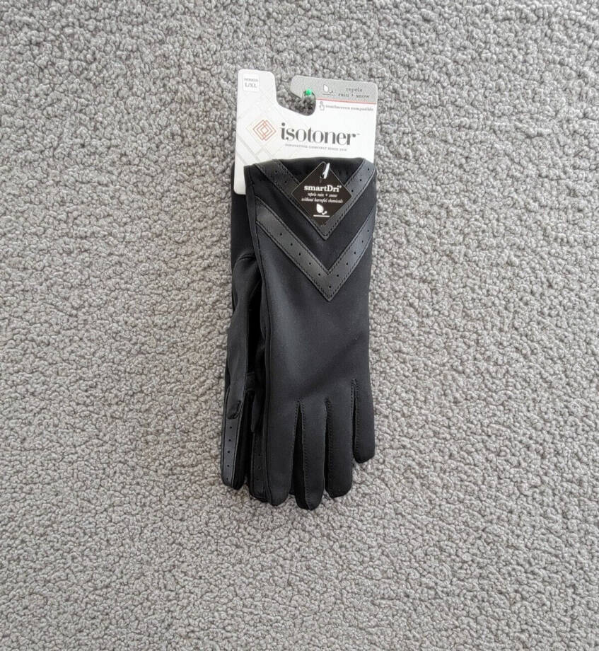 Isotoner Signature Water-Resistant Heritage Chevron Gloves Women's L/XL Black