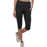 DKNY Sport Balance High-Waist Capri Leggings Women's XS Black Side Pocket PullOn