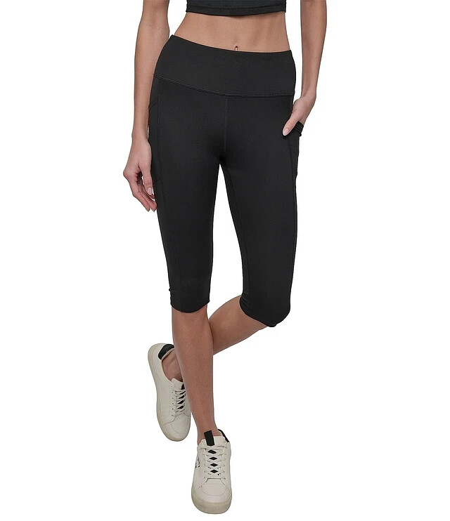 DKNY Sport Balance High-Waist Capri Leggings Women's XS Black Side Pocket PullOn
