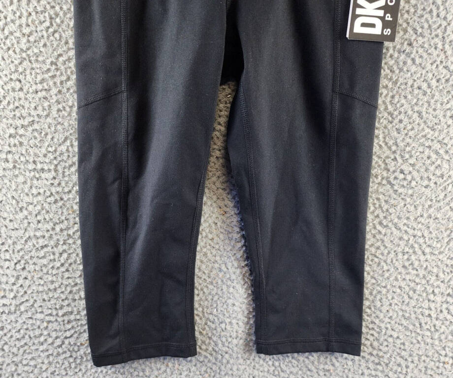 DKNY Sport Balance High-Waist Capri Leggings Women's XS Black Side Pocket PullOn