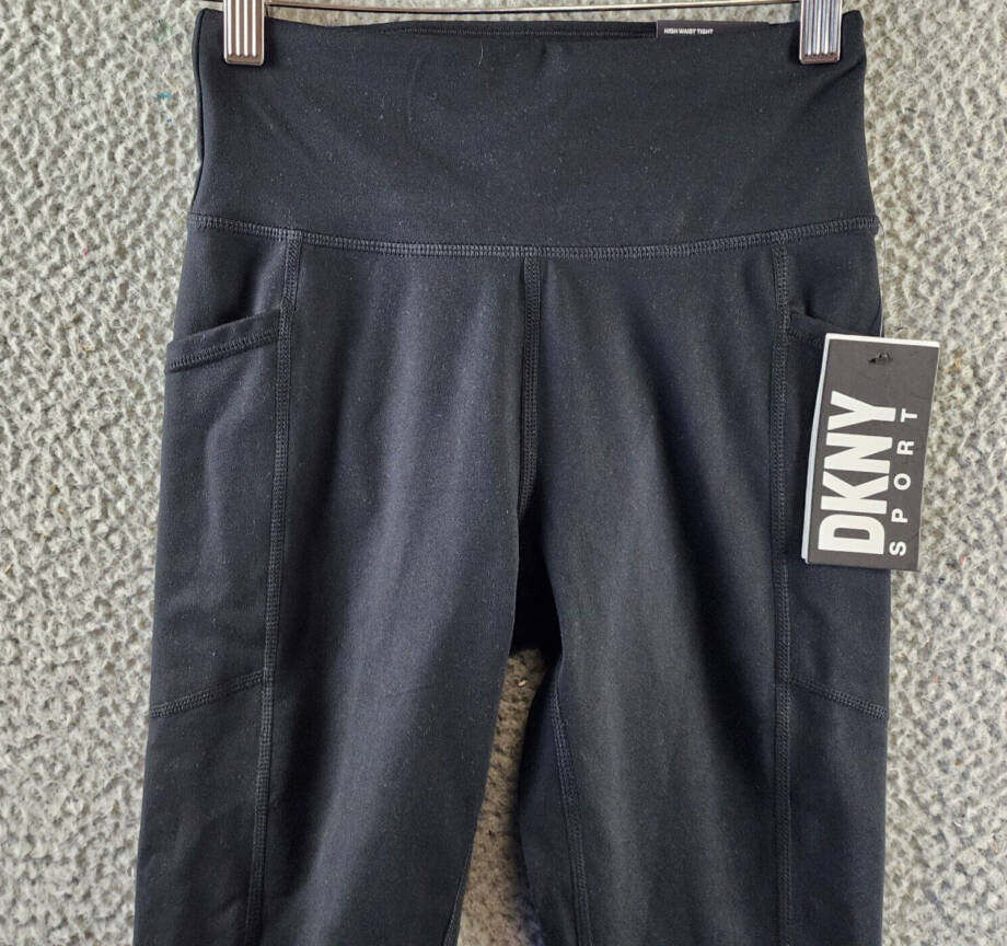 DKNY Sport Balance High-Waist Capri Leggings Women's XS Black Side Pocket PullOn