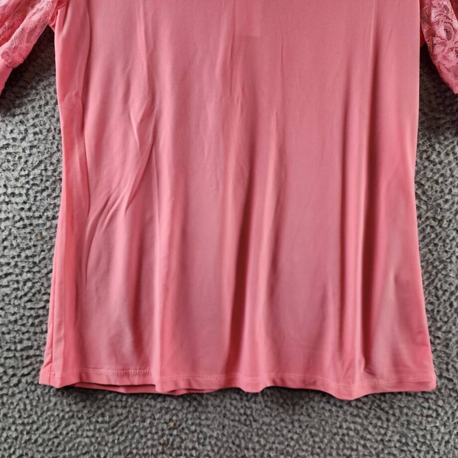 NY Collection Petite Elbow Puff Sleeve Lace Top Women's PM Mellow Rose Crew Neck
