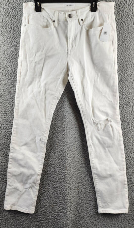 FRAME L'Homme Skinny Fit Jeans Men's 33 Blanc Rips Zip Fly With Button Closure~
