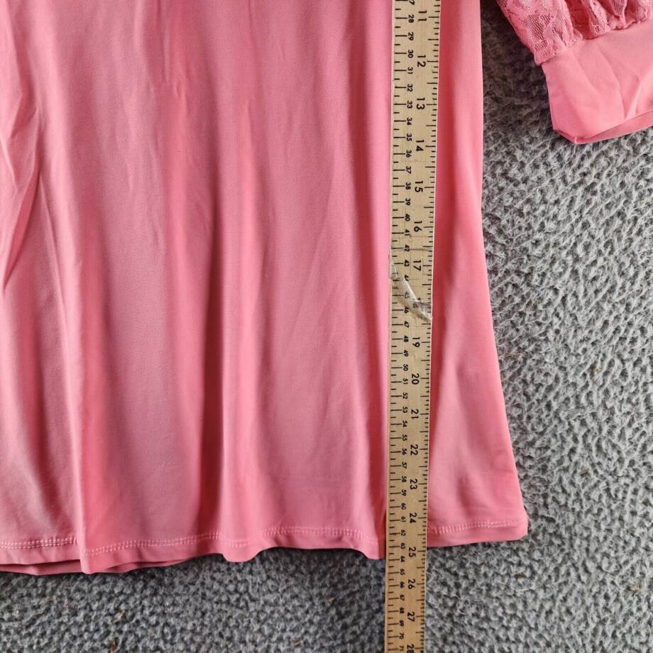 NY Collection Petite Elbow Puff Sleeve Lace Top Women's PM Mellow Rose Crew Neck