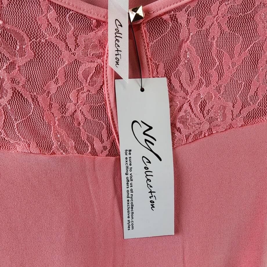 NY Collection Petite Elbow Puff Sleeve Lace Top Women's PM Mellow Rose Crew Neck