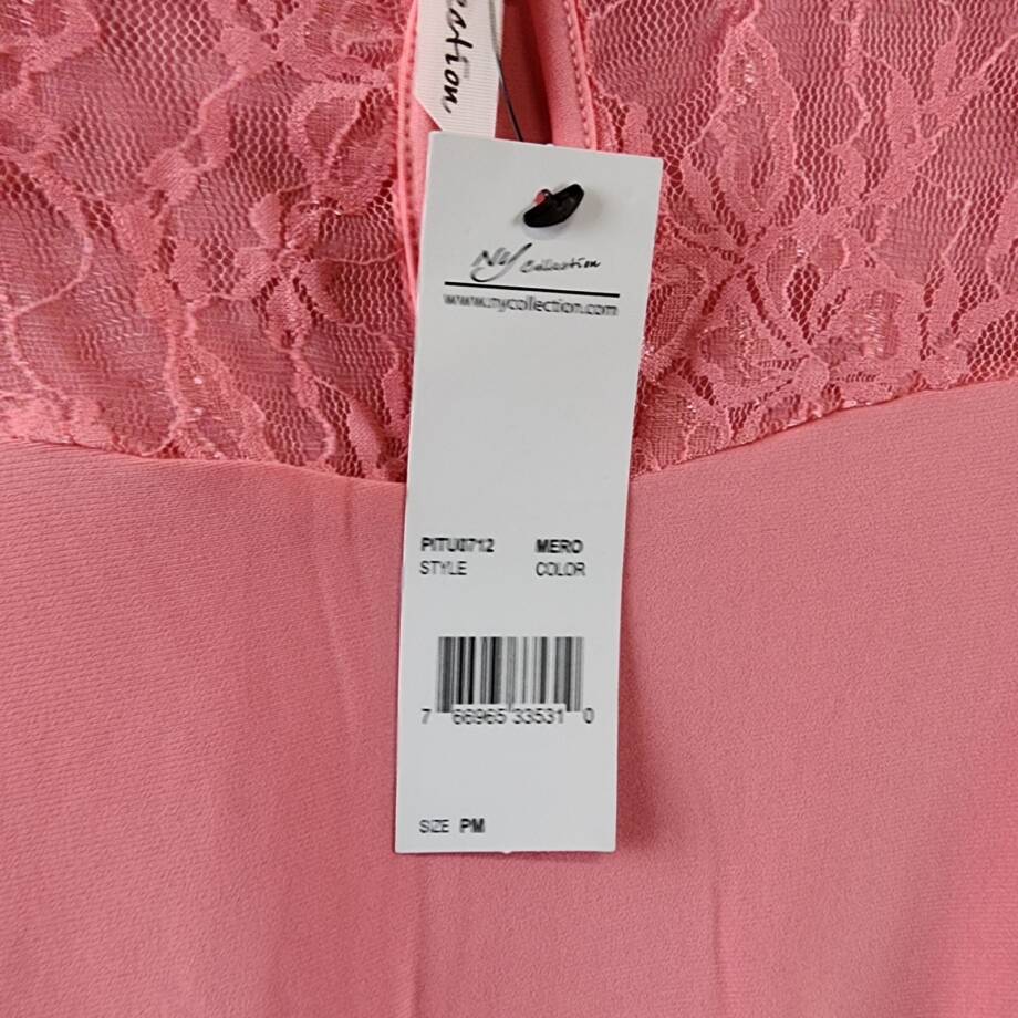 NY Collection Petite Elbow Puff Sleeve Lace Top Women's PM Mellow Rose Crew Neck