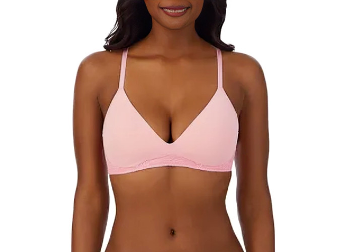On Gossamer Sleek & Lace Wirefree Bra Women's 32C Soft Coral Hook & Eye Closure