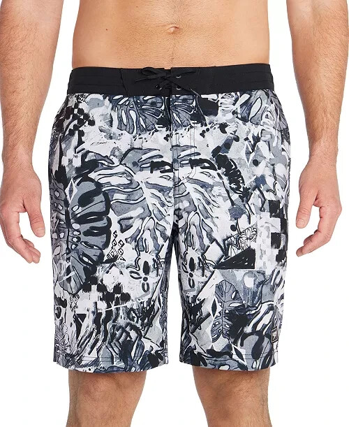 Speedo Printed Bondi Basin 9" Boardshorts Men's S Monument Elastic Waist