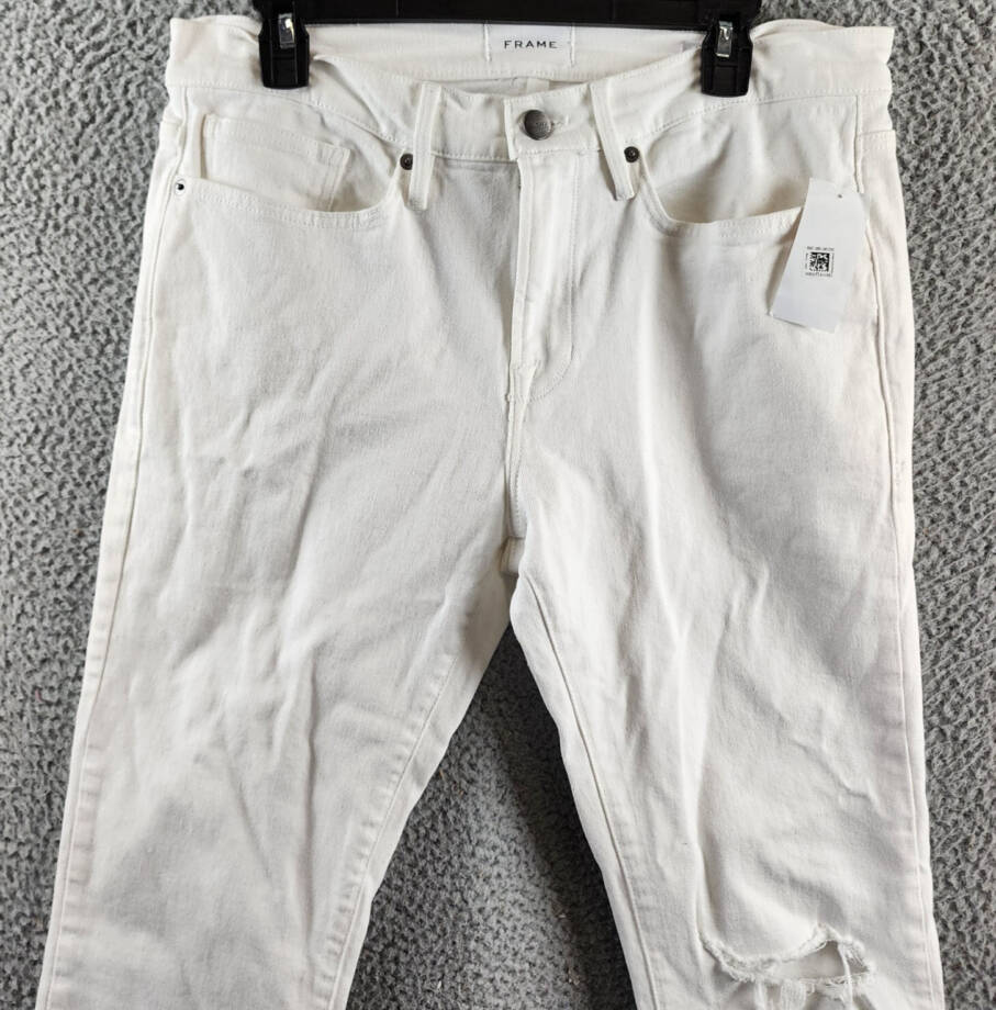 FRAME L'Homme Skinny Fit Jeans Men's 33 Blanc Rips Zip Fly With Button Closure~