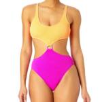 Salt & Cove Colorblocked One-Piece Monokini Juniors' M Peach/Fuchsia Scoop Neck