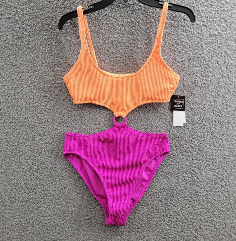 Salt & Cove Colorblocked One-Piece Monokini Juniors' M Peach/Fuchsia Scoop Neck